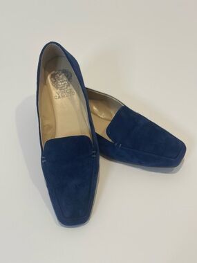 Vince Camuto Deep Blue Suede Square-Toe Loafers